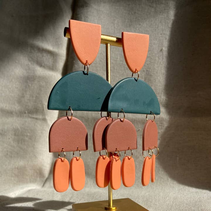 Multi - Colored Fall Statement Earrings | Terra Cotta | Cyan for wholesale by Peaceable Element