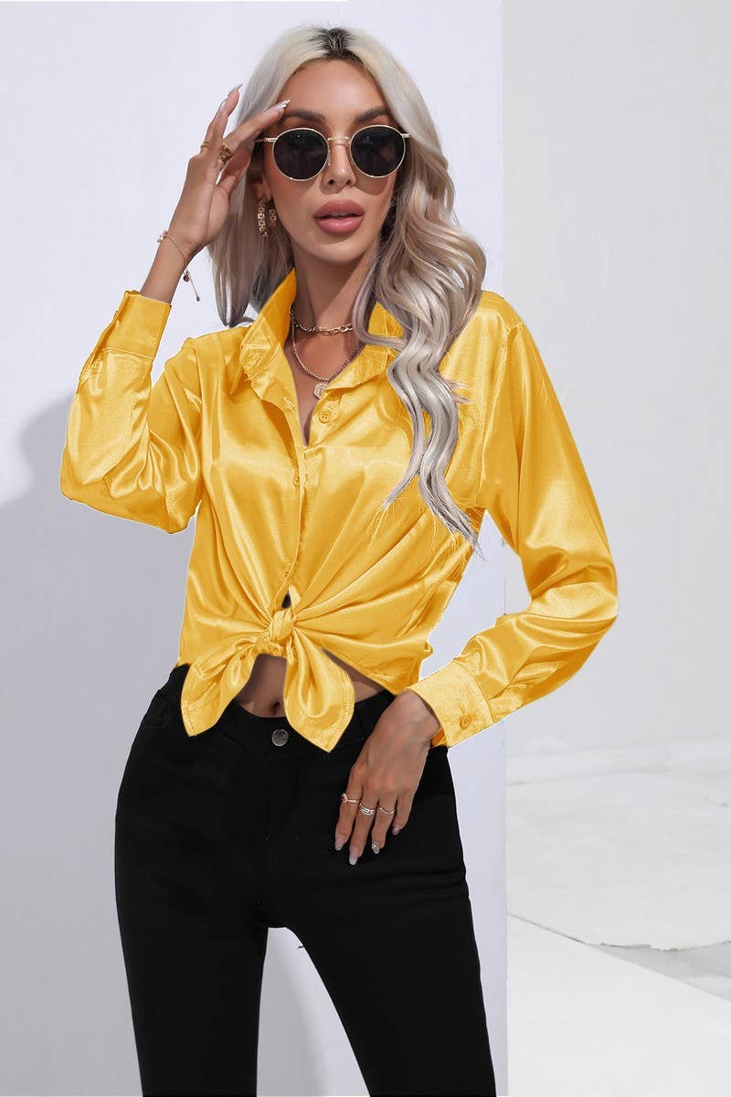 NINEXIS - Wholesale Button Down Shirt - Women's - CWTBLL0690_Button Down Silky Satin Long Sleeve Top54