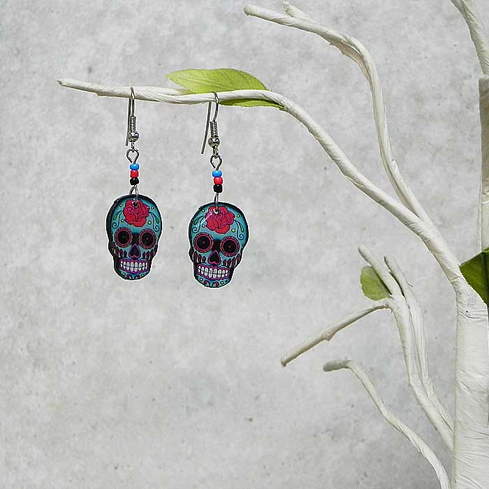 Pichincha - Wholesale Dangle Earrings - Acrylic Day of the Dead Sugar Skull Dangle Earrings5