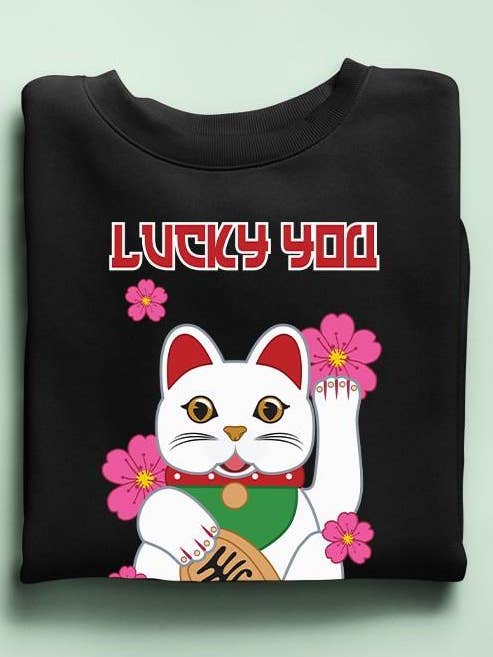 Japanese Fortune Cat - Lucky Cat Sakura Women's Sweatshirt for wholesale by Swift Retail
