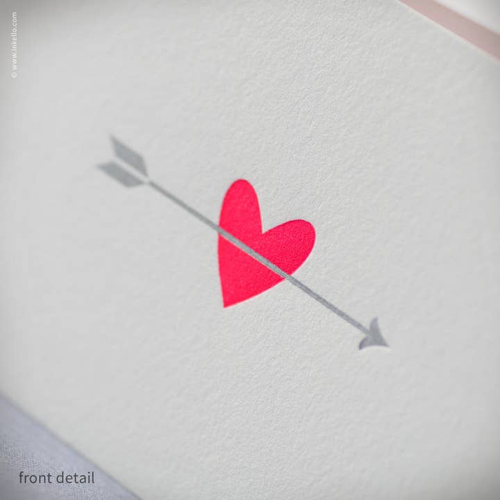 Inkello Letterpress - Wholesale Love Card - Pink Heart with Silver Arrow Card (#415)1