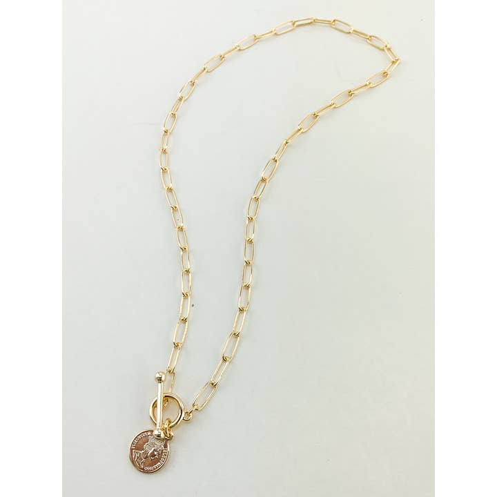 Gold Saints Toggle Front Chain Link Necklace for wholesale on Faire2