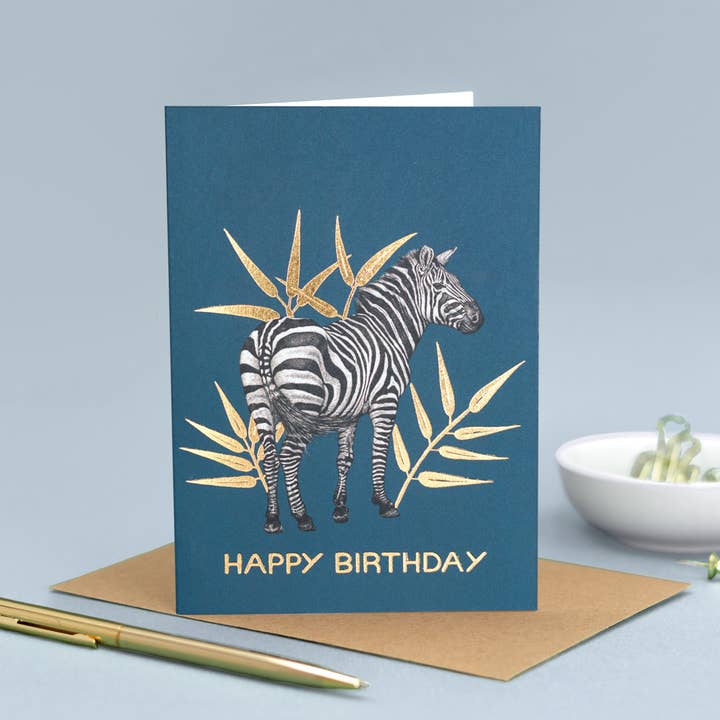 Luxury Birthday Card - Zebra // Gold Foil Animal Cards //Eco-friendly Cards // Wildlife Art Cards for wholesale by Wild Lines