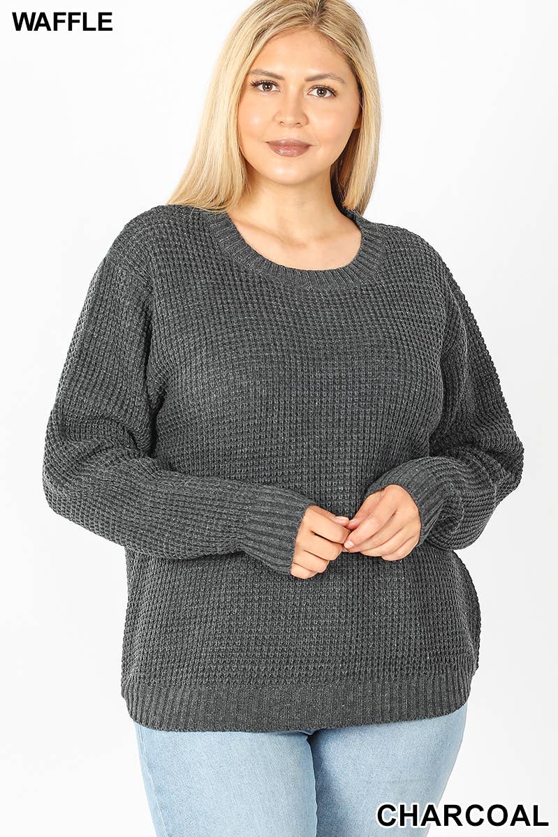 42POPS - Wholesale Knit Sweater - Women's - ",,,,...Plus size Basic Waffle Sweater32