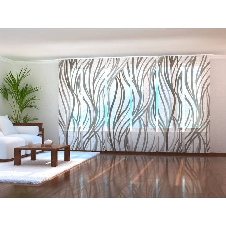 Set of 6 Abstract Grey Wave Panel Curtains for wholesale by IlyDecor