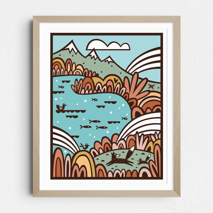 Mountain Lake Art Print for wholesale by Allie Ogg