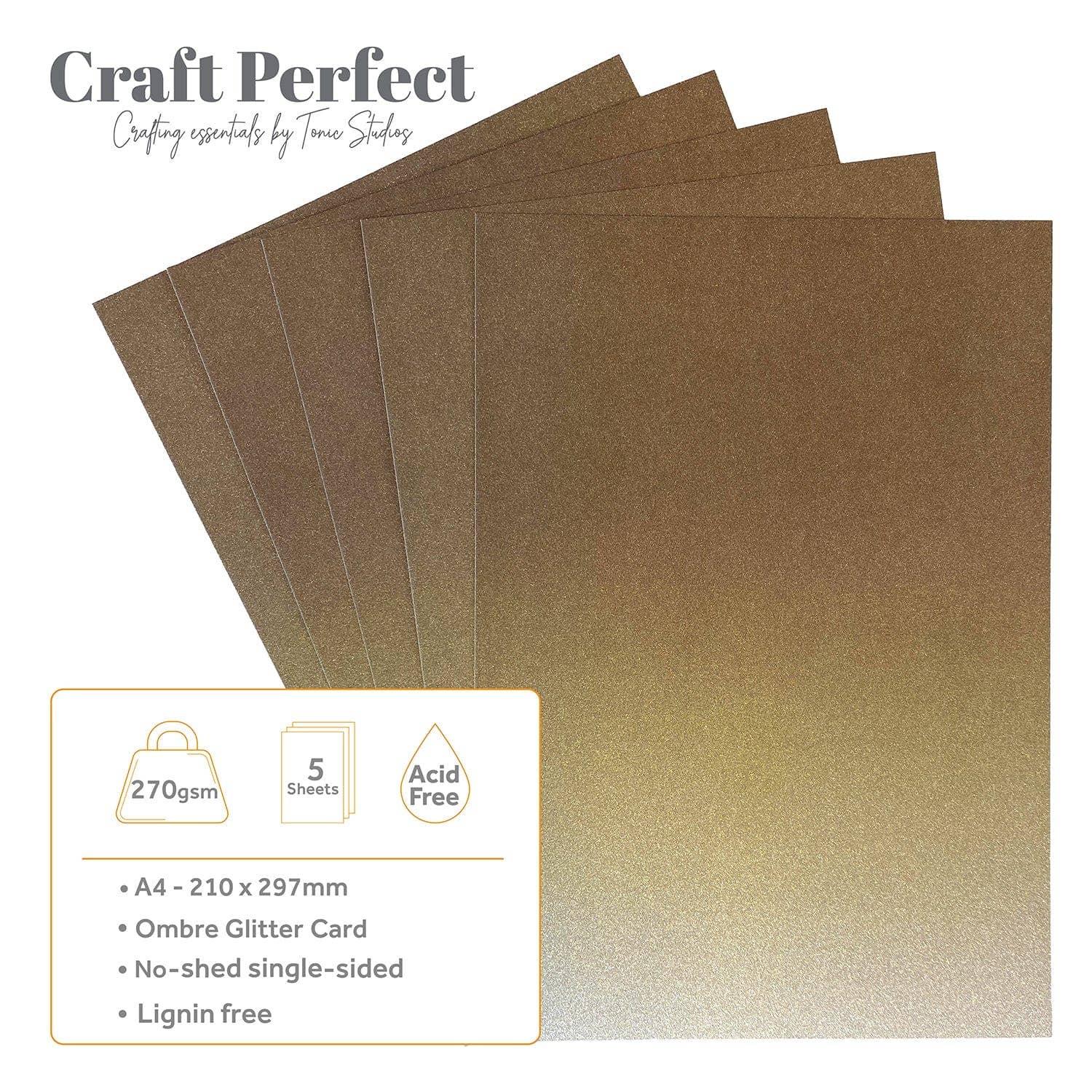 Tonic Studios – wholesale Craft supplies – Craft Perfect - Ombre Glitter Card - Oyster Luster - A4 (5/PK) - 8892E4