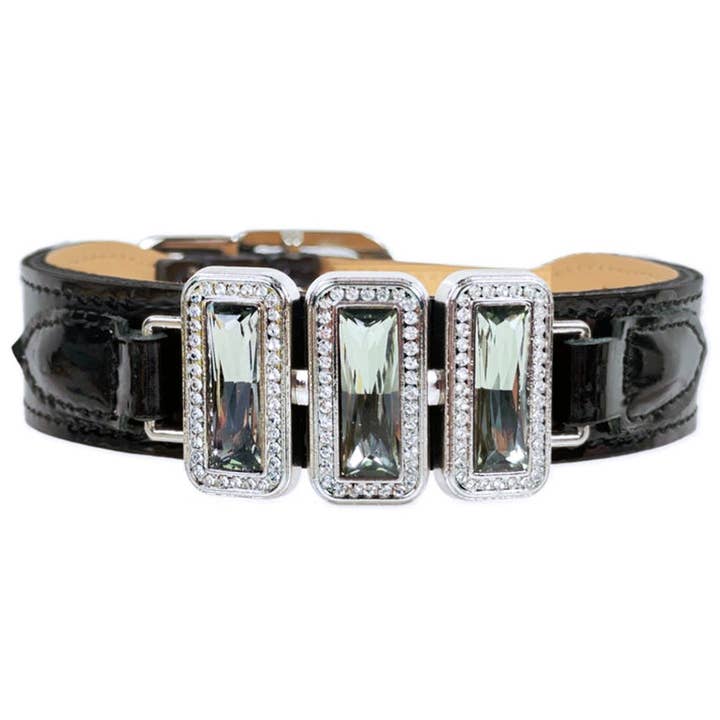 Collier pour chien Imperial en noir verni, diamant noir et nickel pour la vente par Hartman & Rose