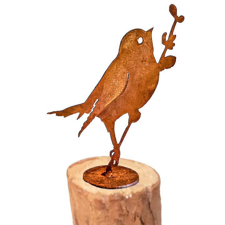 Art de jardin Oiseau sur saule sur socle Rst/Nat pour la vente par California Home & Garden