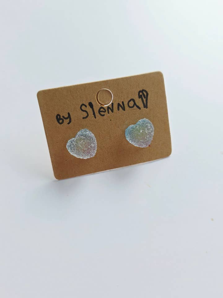 Sour Blue Heart Gummy Earrings for wholesale by Petite Sips & Sweets