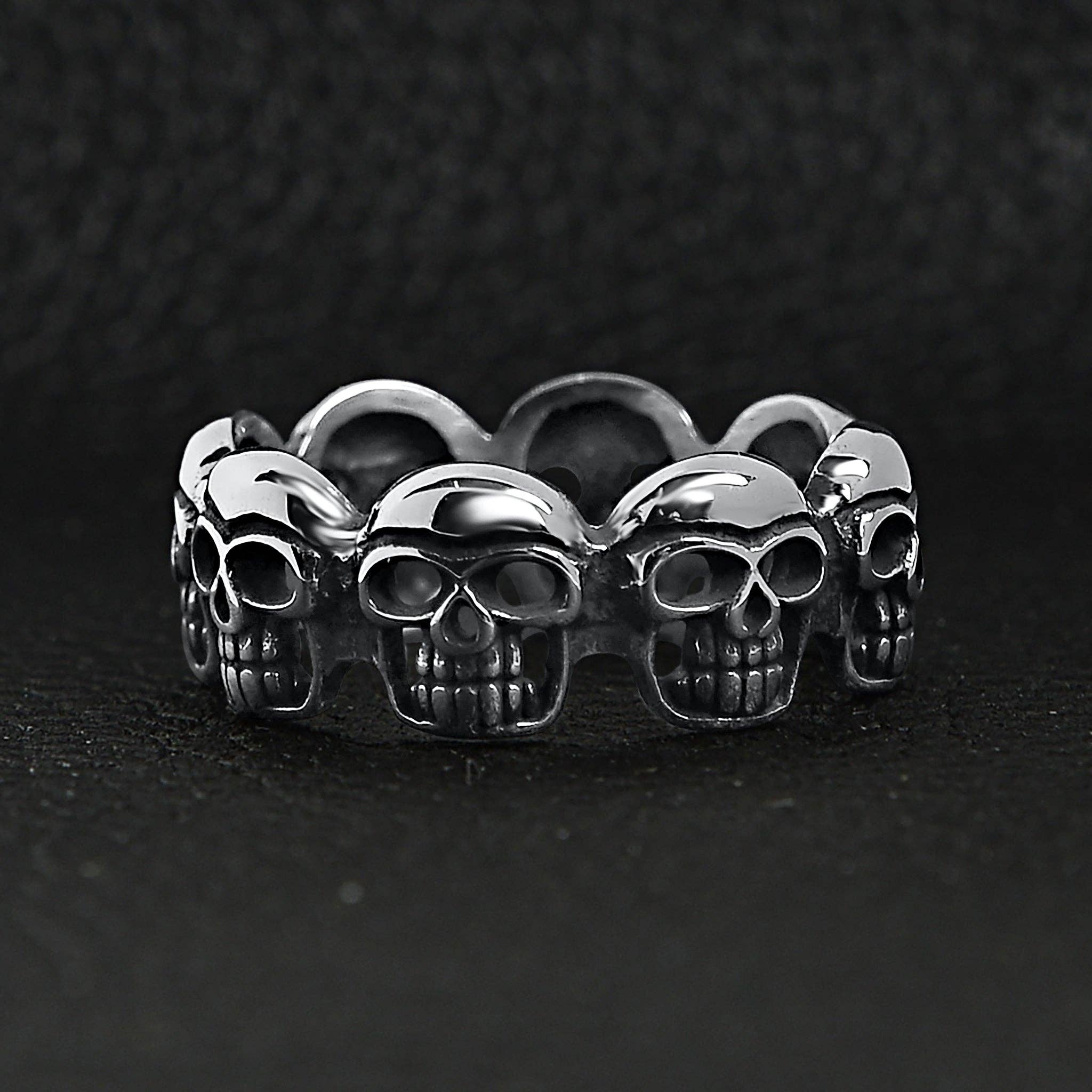 WJW - Wholesale Cocktail/Statement Ring - Stainless Steel Multi Skull Statement Ring1