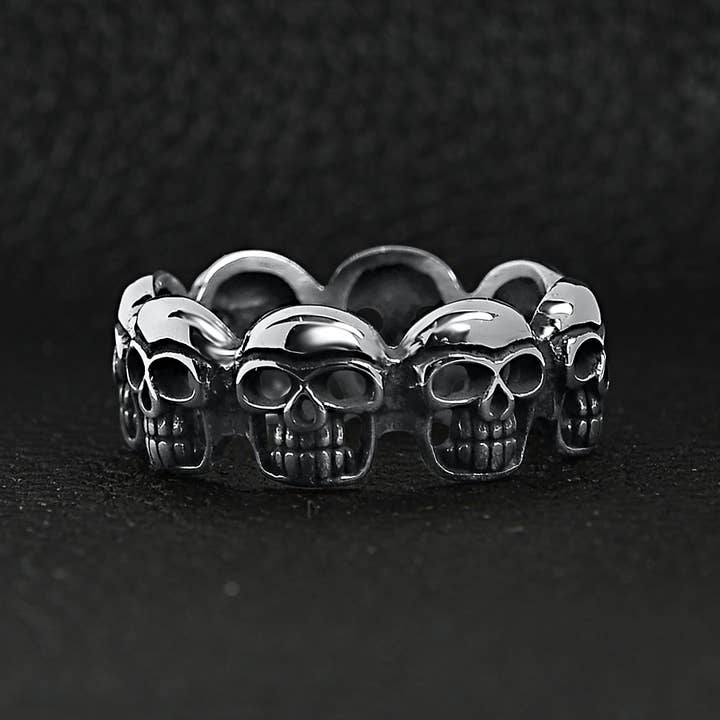 WJW - Wholesale Cocktail/Statement Ring - Stainless Steel Multi Skull Statement Ring1