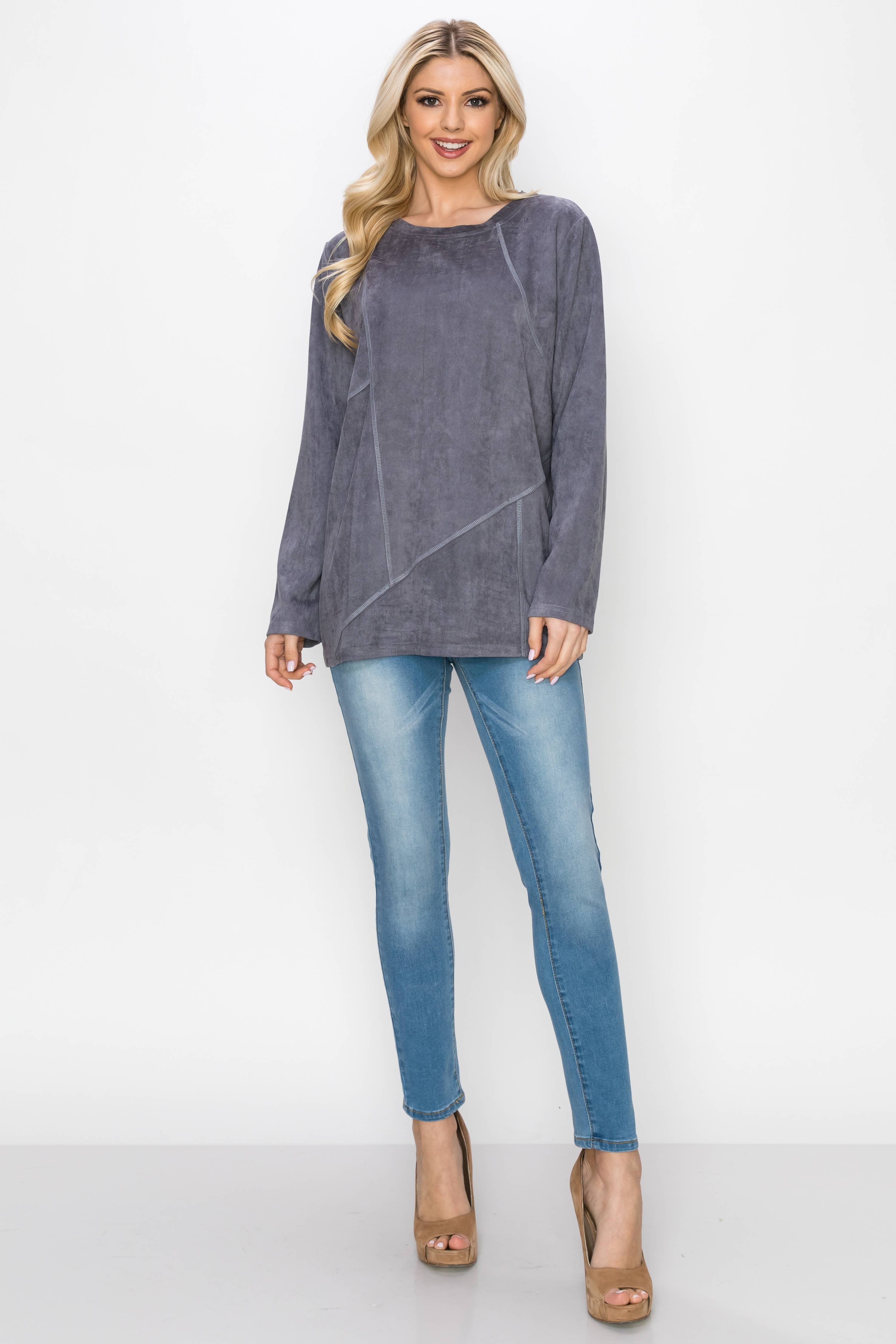 Joh Apparel - Wholesale Blouse - Women's - Aldis Stretch Suede Stitched Top10