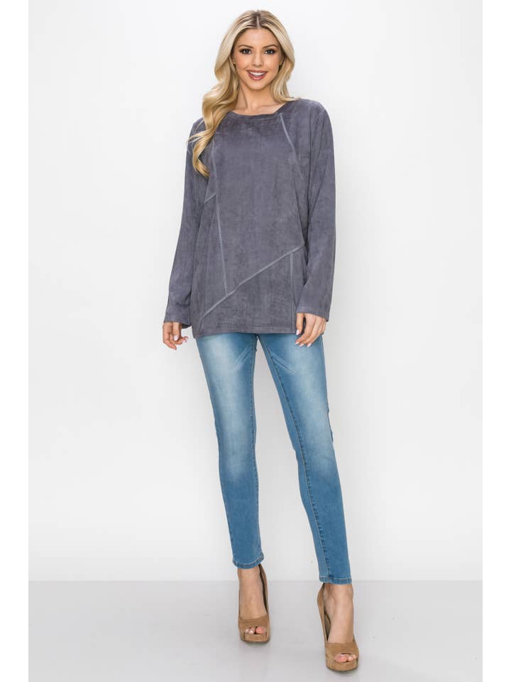 Joh Apparel – wholesale Blus - Dam – Aldis Stretch Suede Stitched Top10