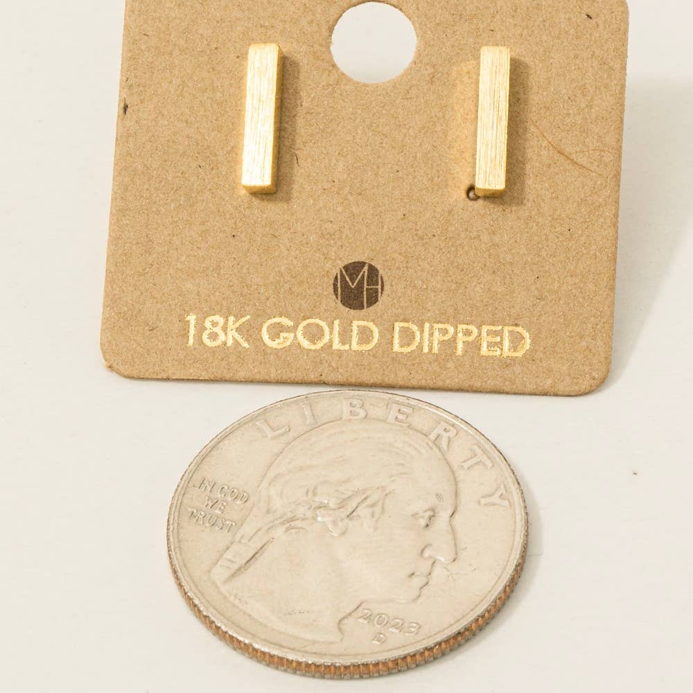 Fame Accessories - Wholesale Stud/Post Earrings - Gold Dipped Dainty Mini Bar Stud Earrings2