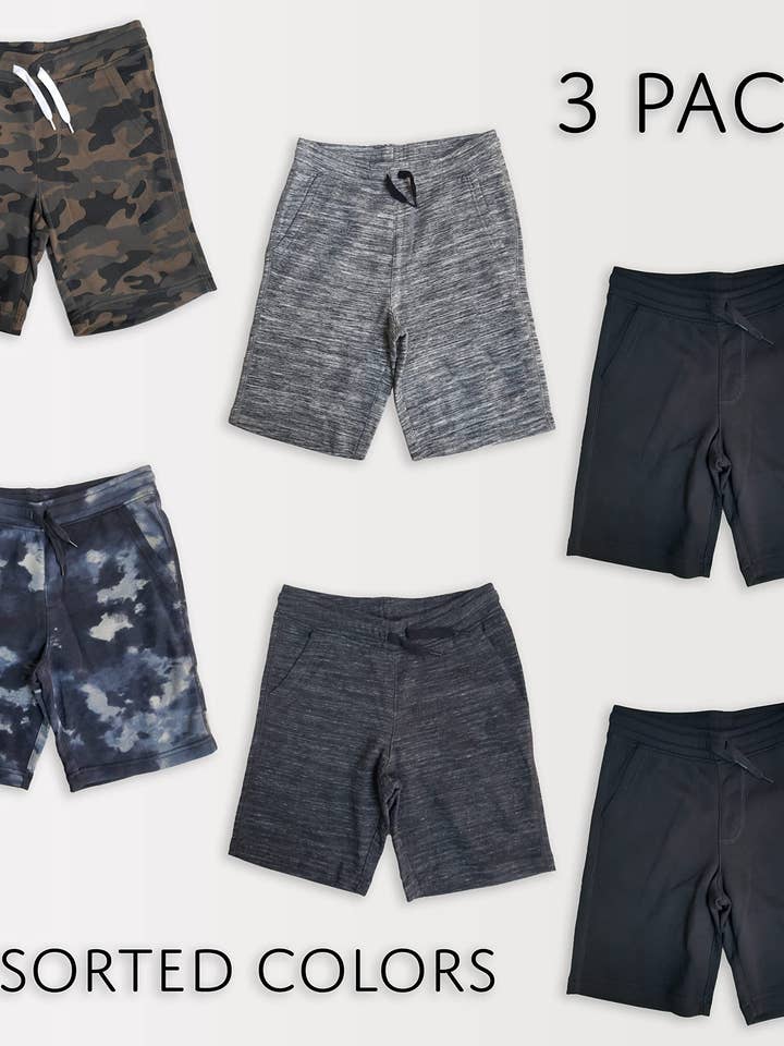 Pantaloncini sportivi con coulisse in pile da ragazzo, confezione da 3 per la vendita all'ingrosso da parte di I-Wear Brands