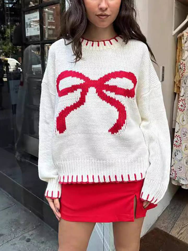 Maglione Lavorato a Maglia con Fiocco Sciolto di Natale per la vendita all'ingrosso da parte di StyleGalX