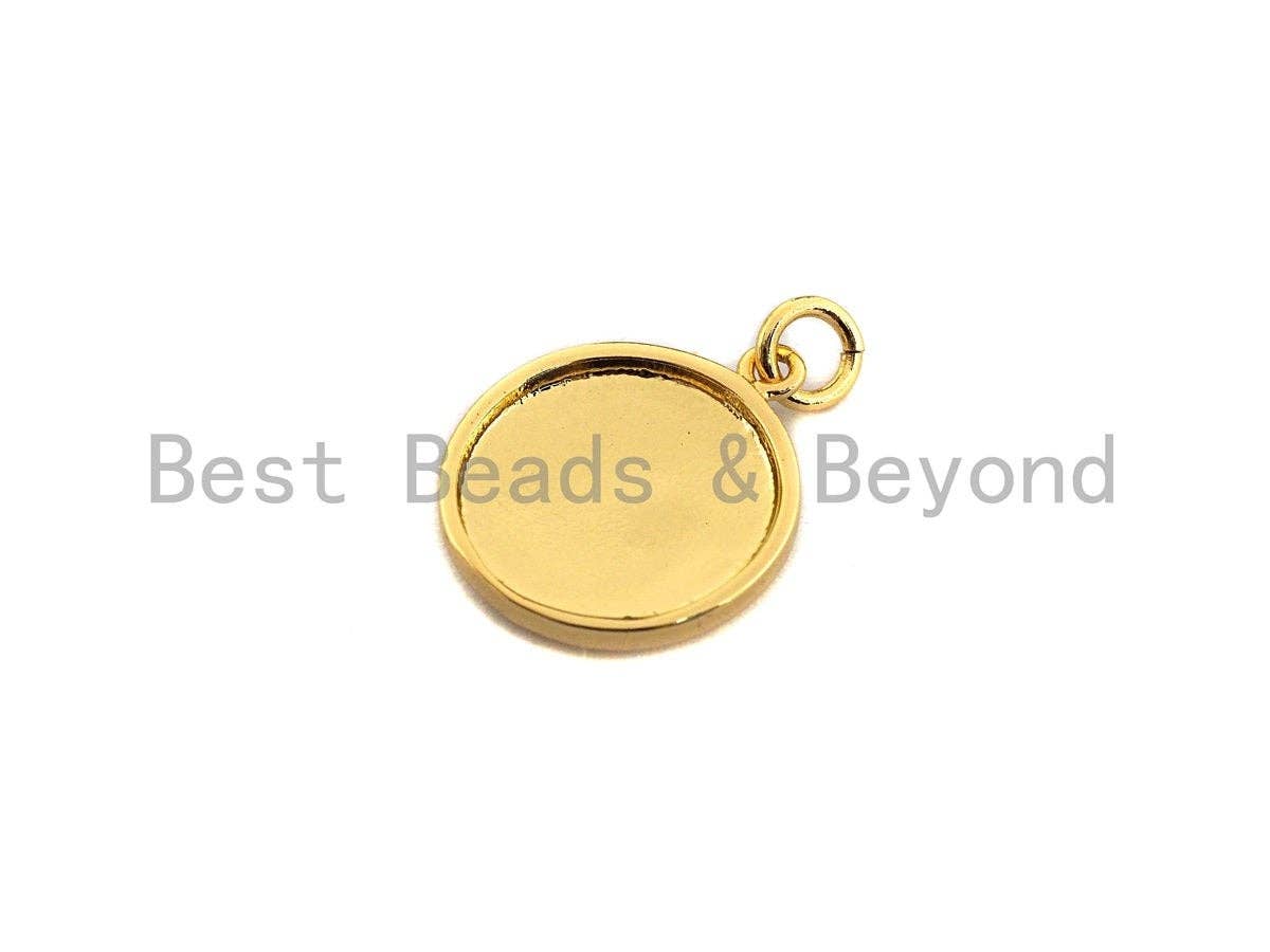BestBeads&Beyond – wholesale Individual charm/pendant – Lotus Flower on Disc Coin Pendant/Charm,Yoga Cubic Zirconia Pendant, Silver/Gold Tone,15x18mm,Sku#Z4292