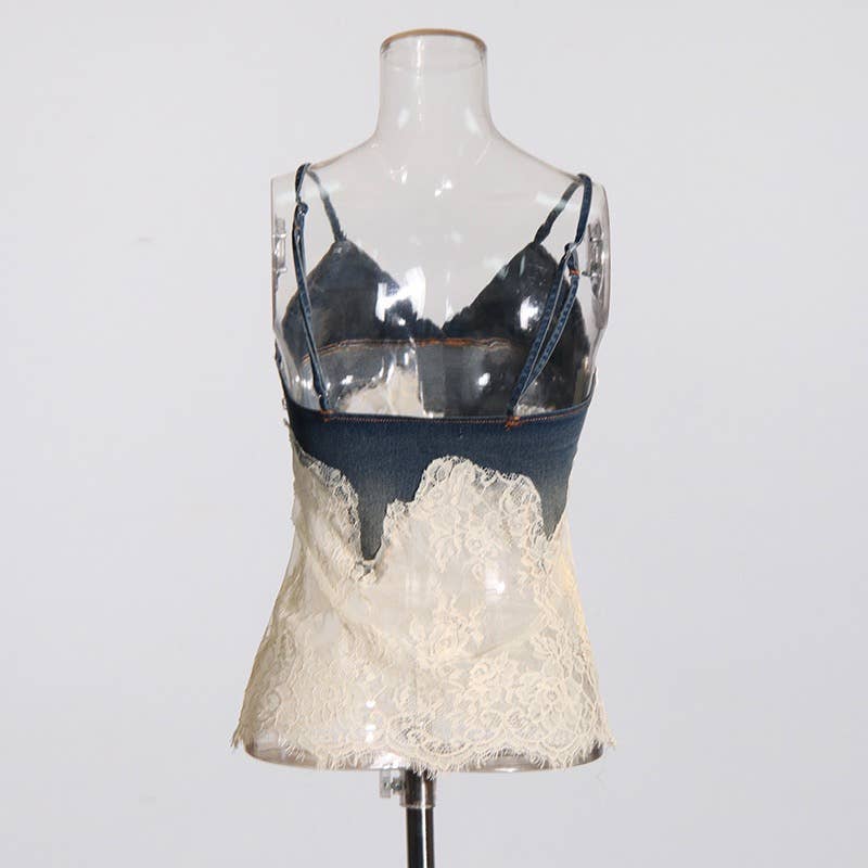 Multi Colored SET8-1 Sexy Lace Suspender Top & Denim Shorts Set for wholesale on Faire7