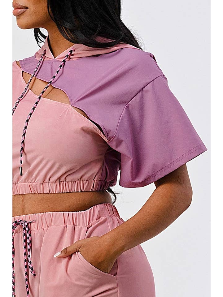CC Wholesale Clothing - Wholesale Top & Pant Set (NOT Loungewear) - Women's - Pants Set In Color Block With Hoodie And Detachable Bottom