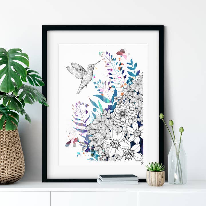 Hummingbird Blossom Fine Art Giclée Print for wholesale by Jessica Wilde