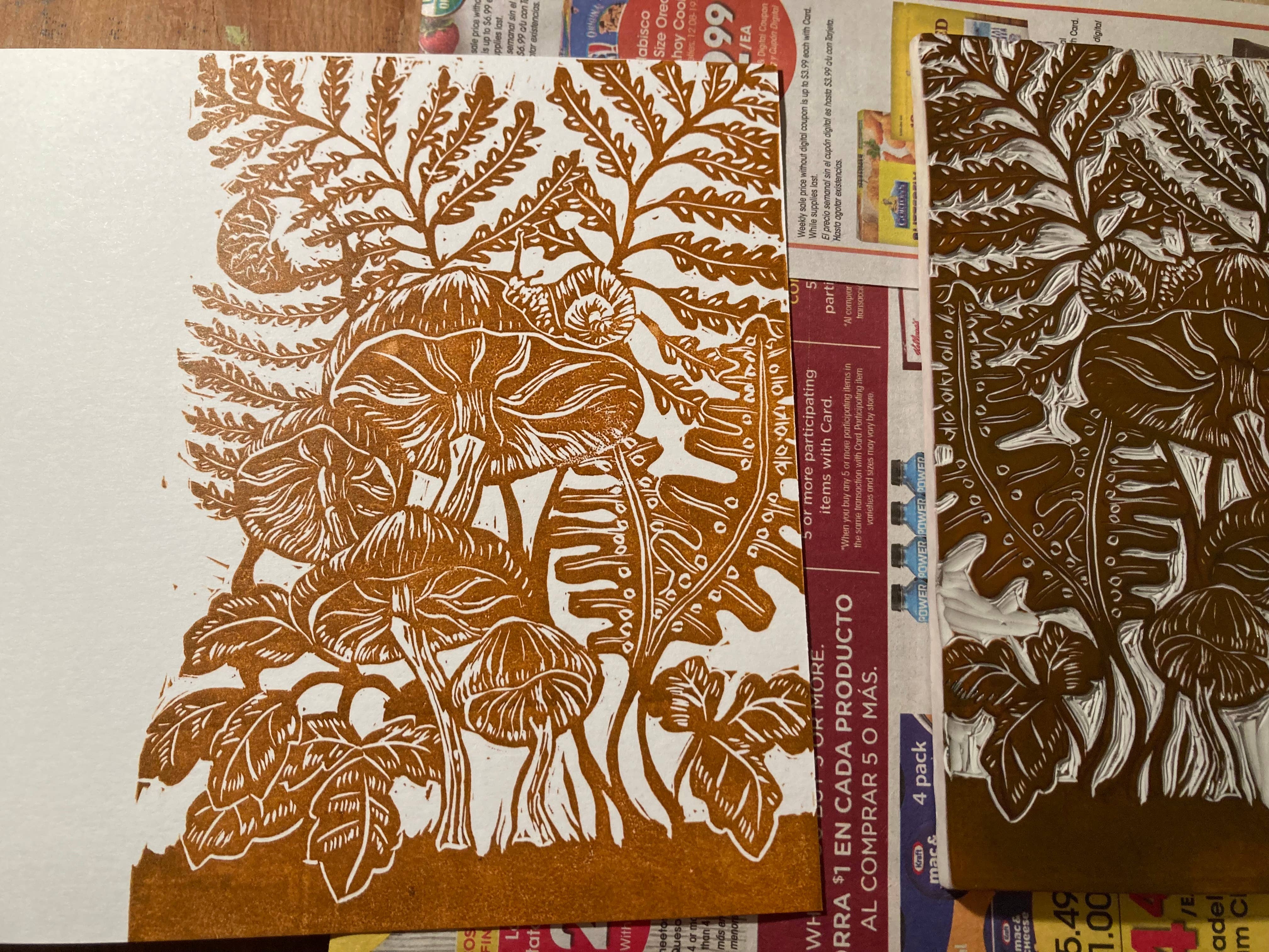 Kathie Studio - Wholesale Everyday Greeting Card - Mushroom and Ferns Blockprint Greeting Card3