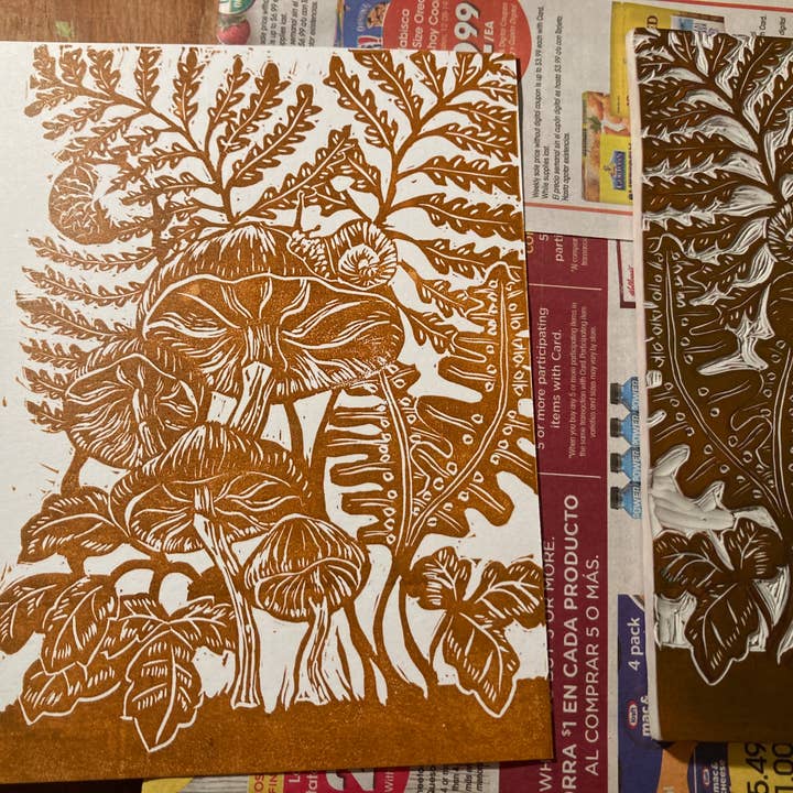 Kathie Studio - Wholesale Everyday Greeting Card - Mushroom and Ferns Blockprint Greeting Card3