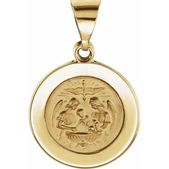 14K Yellow 14.75 mm Round Hollow Baptismal Medal for wholesale by NYMAN JEWELERS