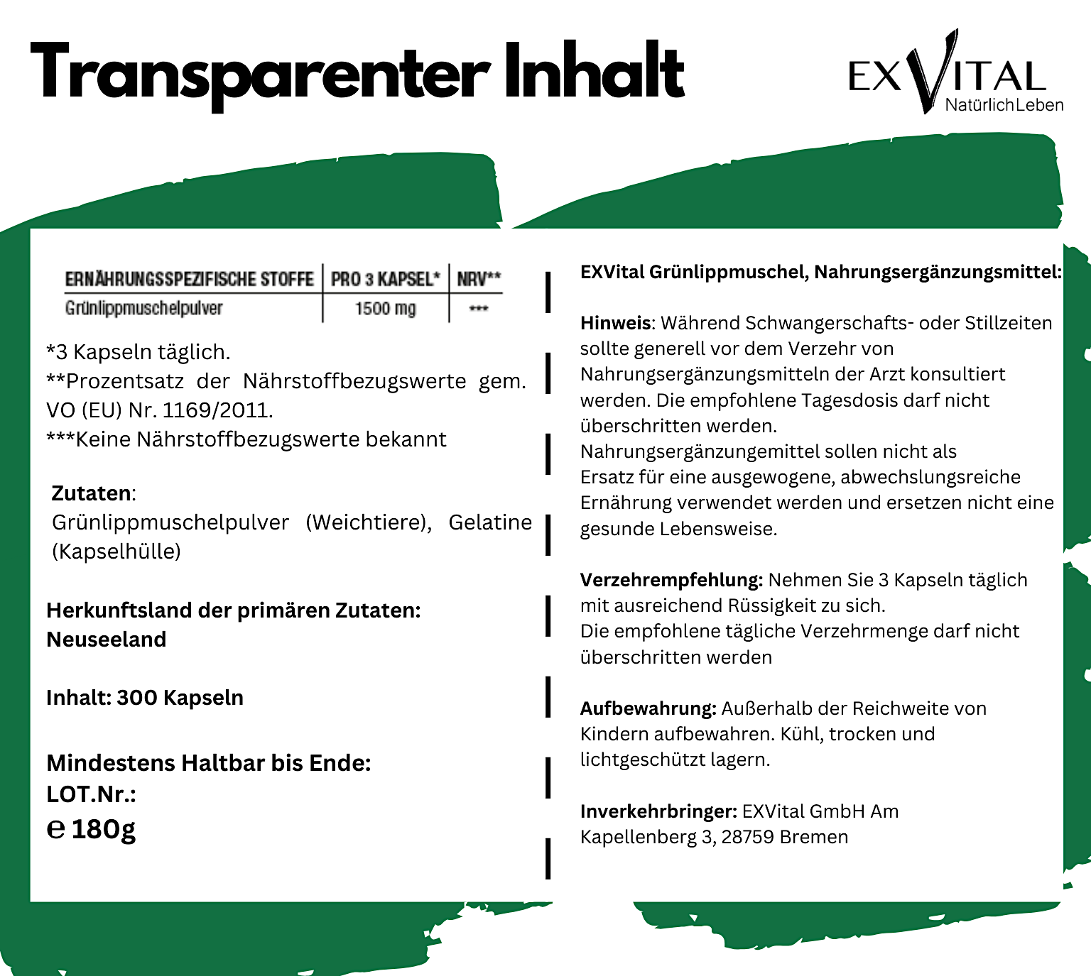 EXVital – Großhandel Nahrungsergänzungsmittel/Vitamin zum Einnehmen – Grünlippmuschel 300 Kapseln- hoch konzentriert6