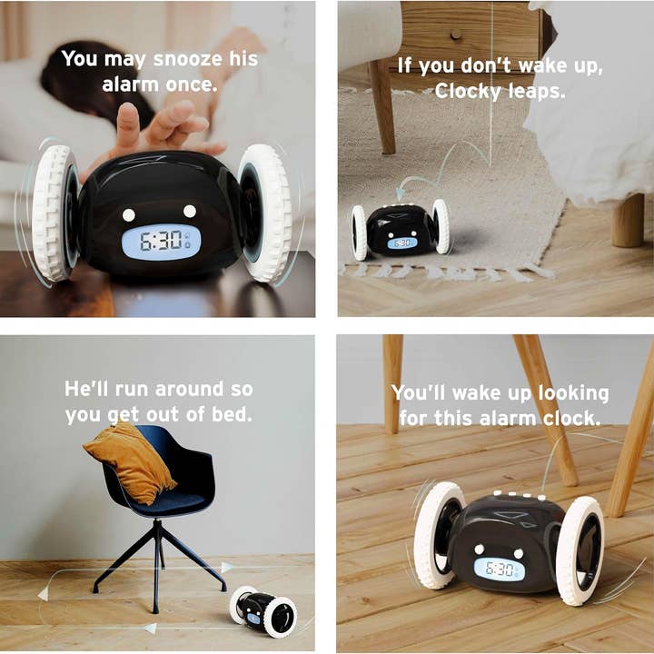 Clocky - Wholesale Alarm Clock - Loud Alarm Clock on Wheels for Heavy Sleepers (Black)2