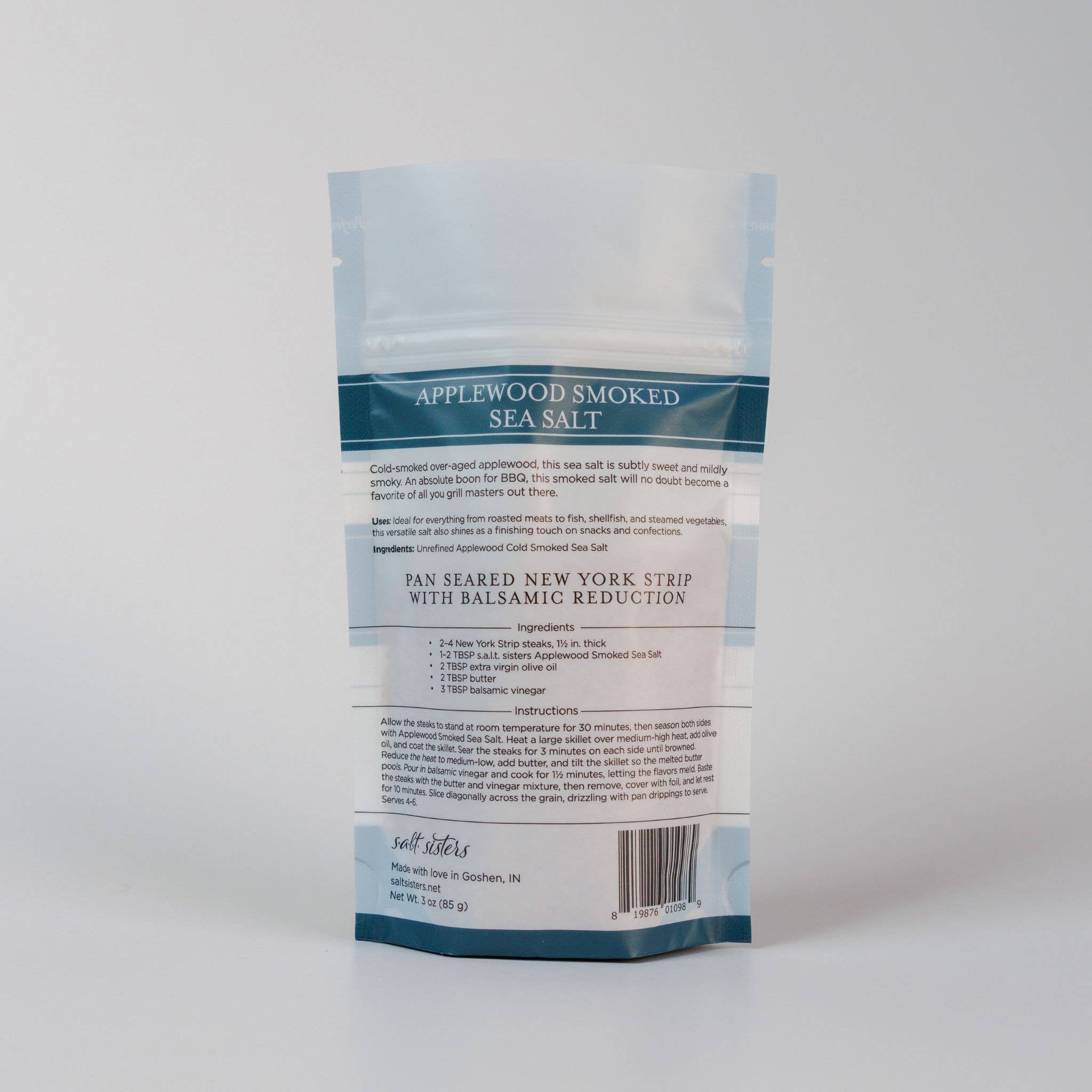Salt Sisters - Vente Sel - Sel de mer entièrement naturel - Fumé au bois de pommier - Sachet de 85 g1