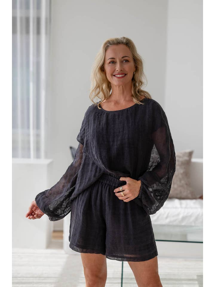 Kosa Reversible Linen Top - Midnight for wholesale on Faire