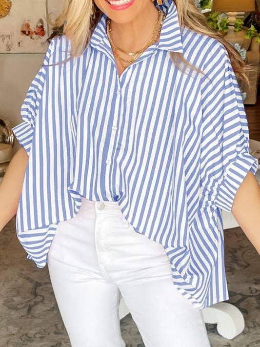 Flarix - Wholesale Button Down Shirt - Women's - striped collared top