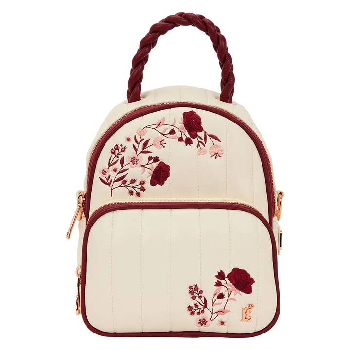 Loungefly Cream & Red Floral Convertible Mini Backpack & Crossbody Bag for wholesale by The Bag Hookup