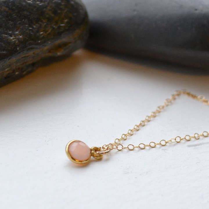 Dainty Pink Onyx Pendant Necklace in Gold Filled for wholesale by Sela+Sage