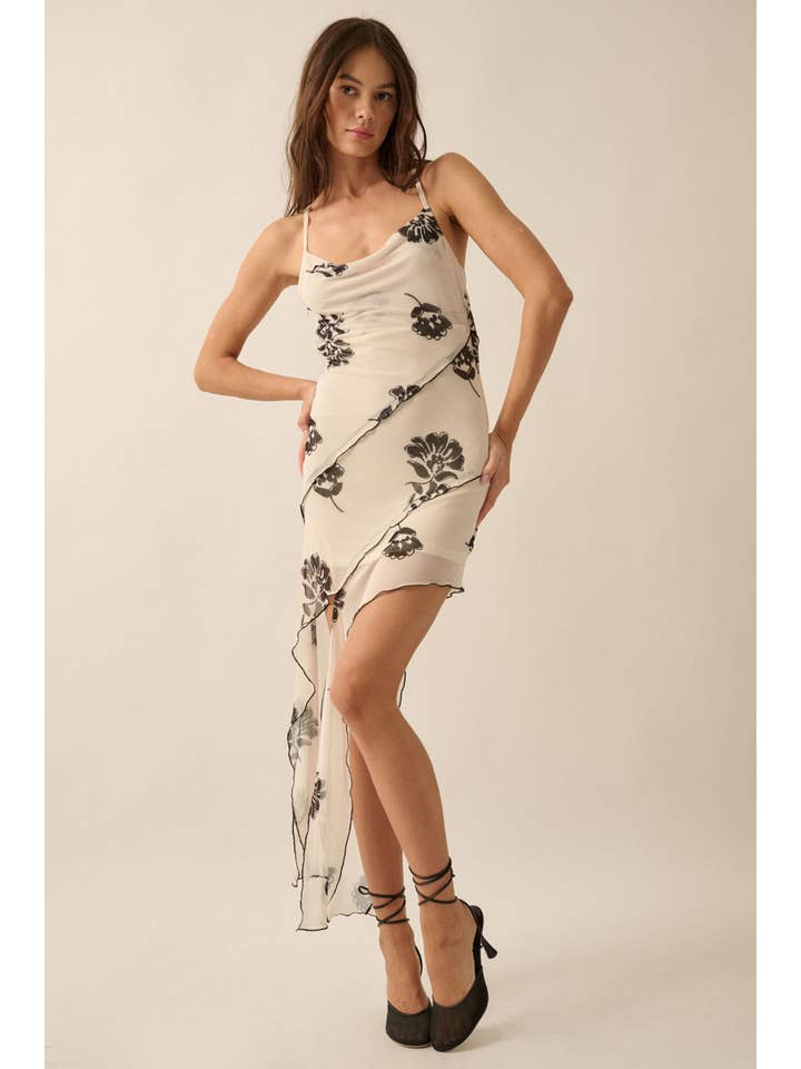 Promesa USA - Wholesale Dress - Women's - Floral Asymmetrical Hem Knit Mini Dress10