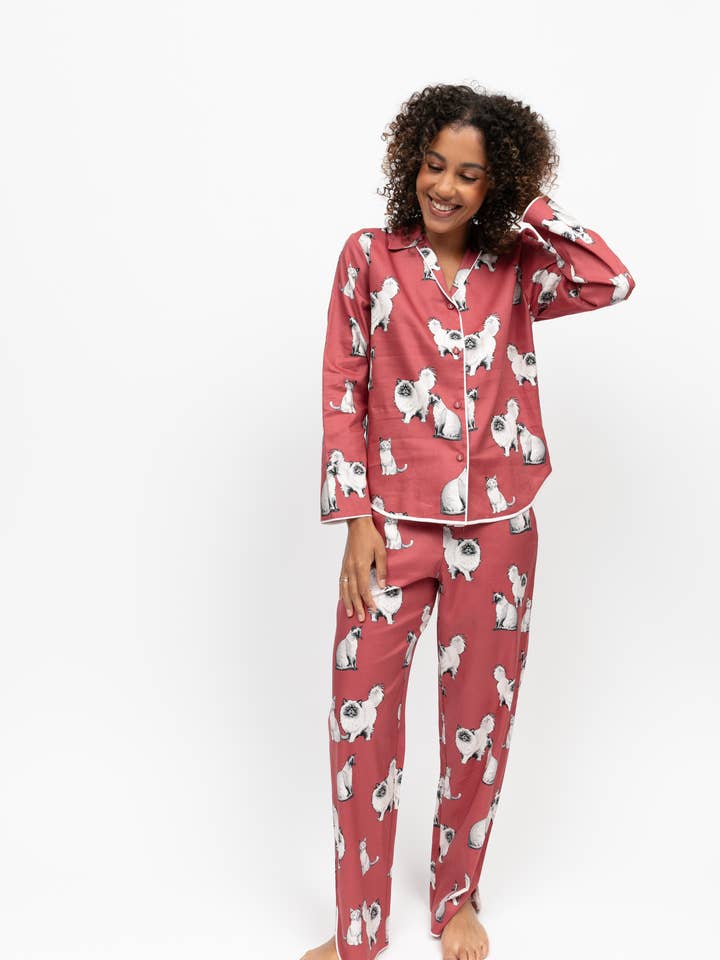 Josie Damen Pyjama-Set mit Katzenmuster für den Großhandel von Cyberjammies
