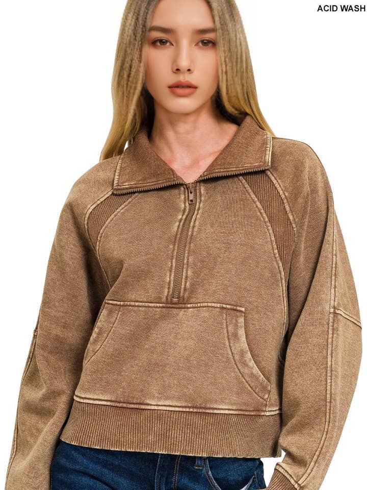 "...Washed Fleece Half Zip Hoodie/Pullover As shown for wholesale by 42POPS