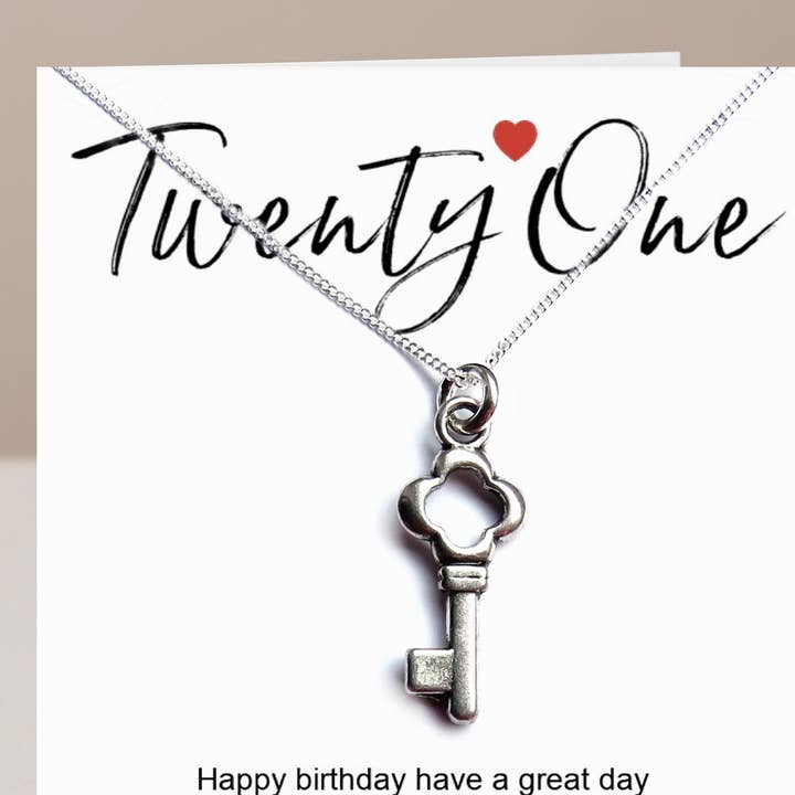 21st Birthday Key Necklace & Message Card for wholesale by Aye Do Gifts
