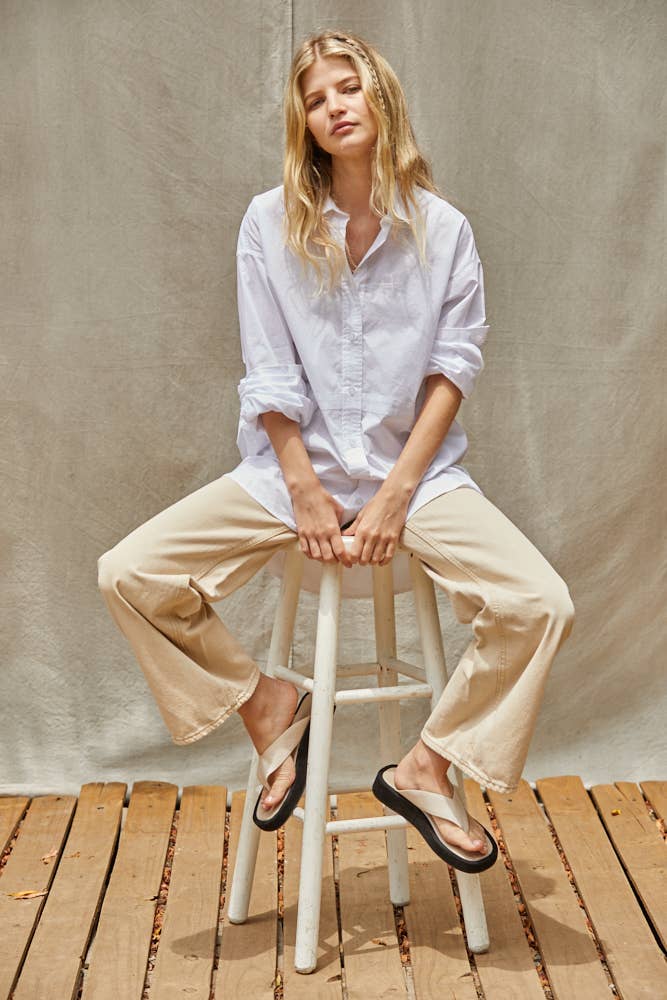 White L5933 | Woven Cotton Button Down Collar Neck Shirt for wholesale on Faire1