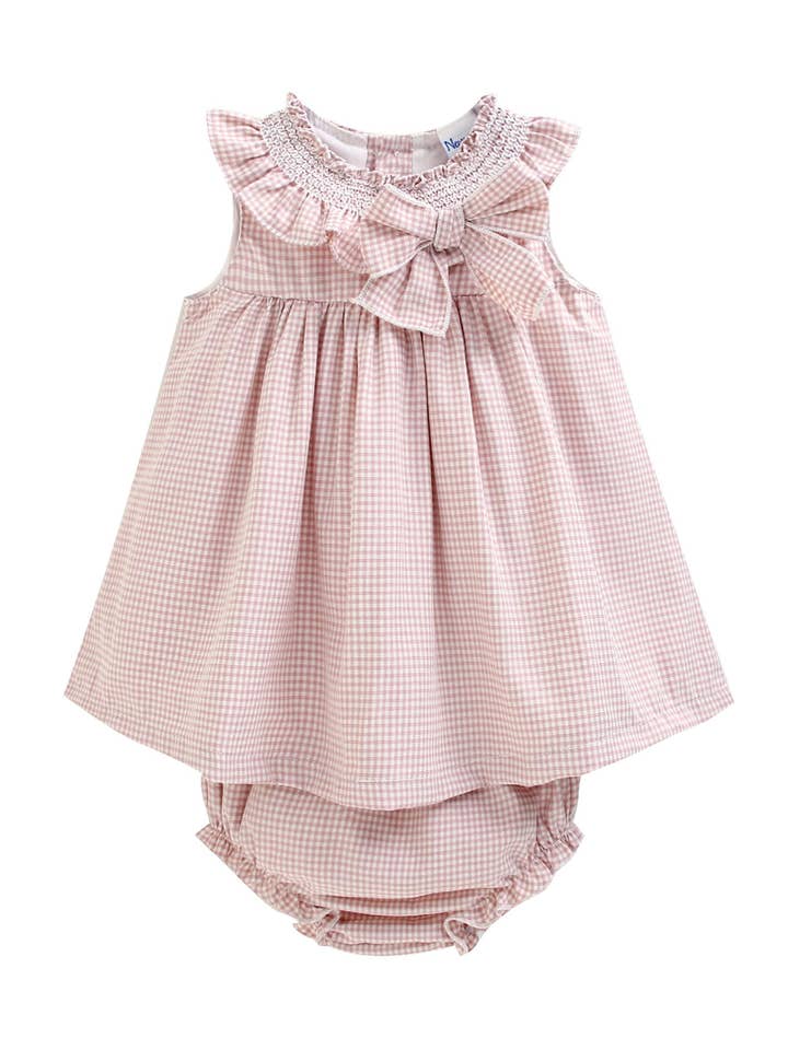 Bebisklänning 6-24m rosa rutig smock+matchande byxa BGV96530 för wholesale av Newness Kids