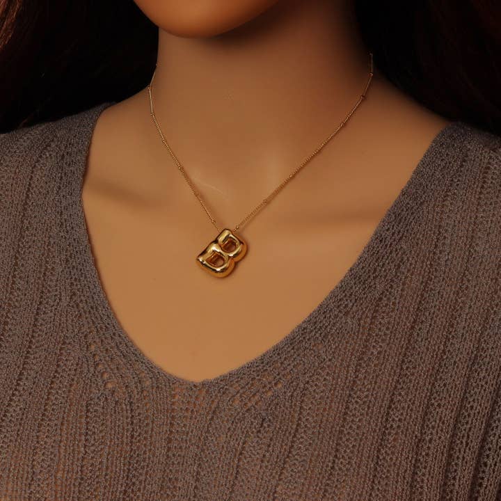 BestBeads&Beyond - Wholesale Pendant/Charm Necklace - Ballon Bubble Initial Letter Charm Necklace, SKU#EF5844