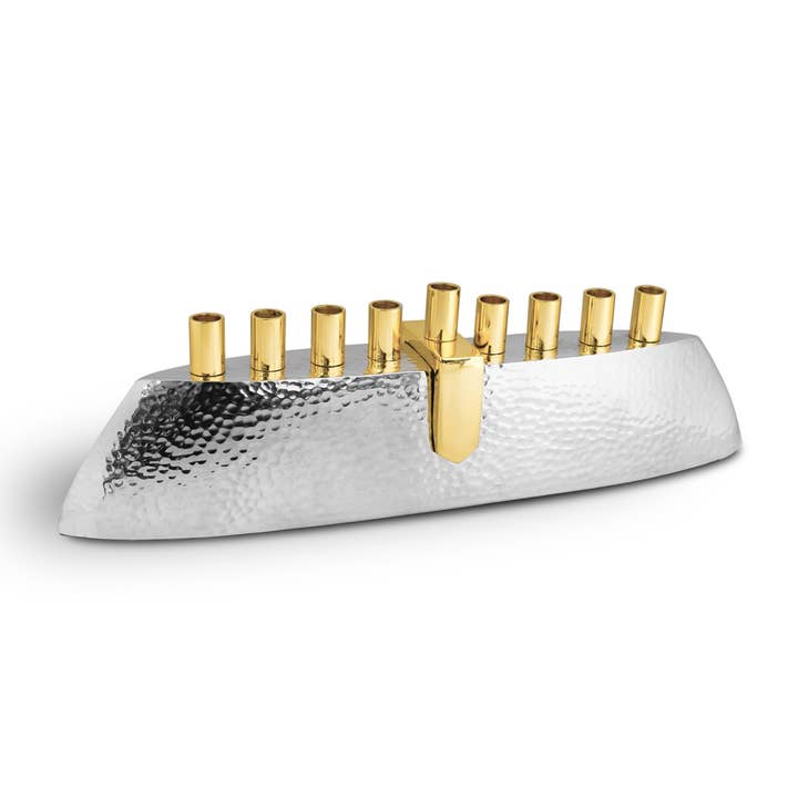 Aluminium Hammered Menorah for wholesale by Boker-Tov Shalom
