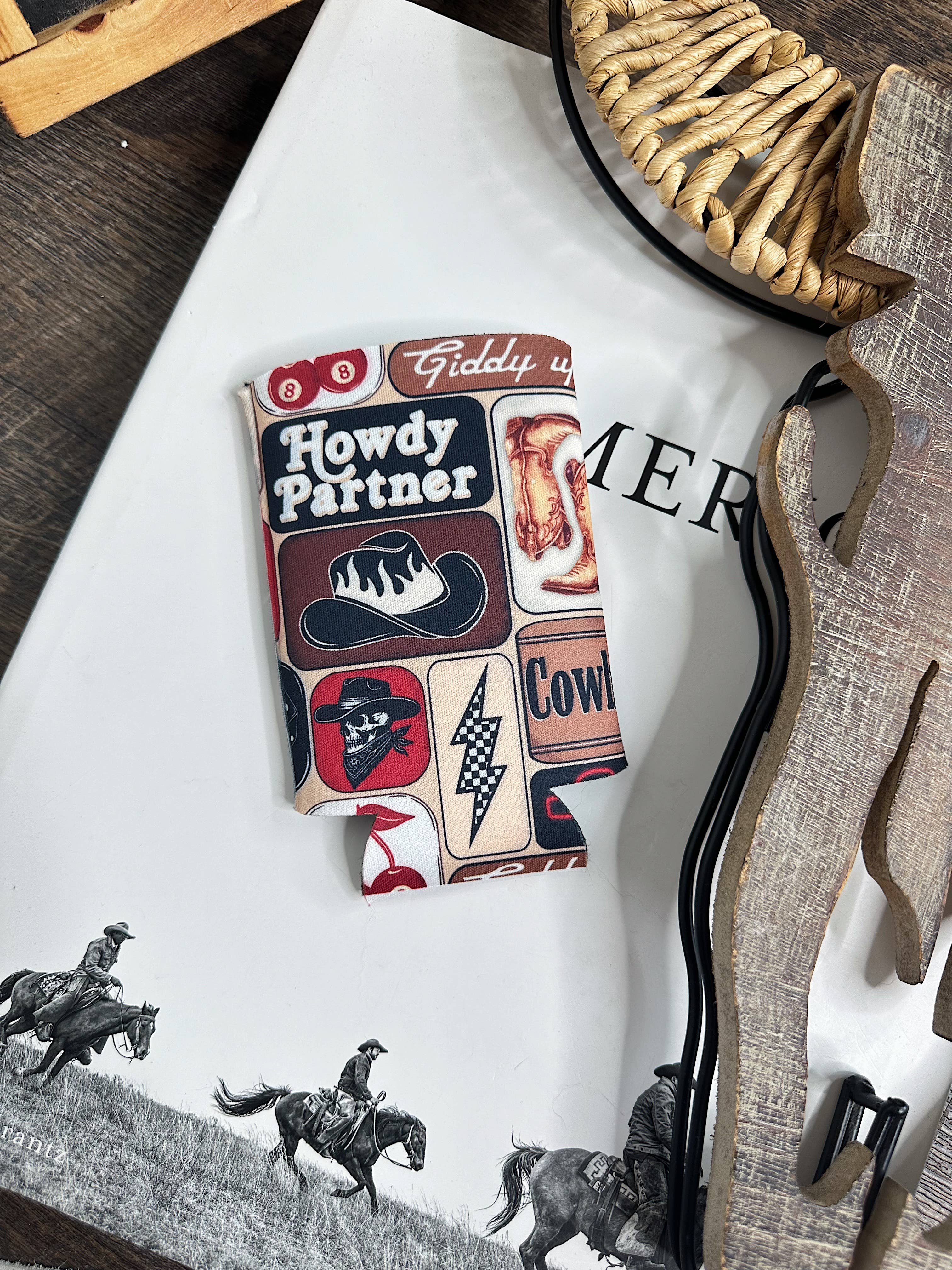 Gunpowder and Glam Boutique - Wholesale Drink Huggers & Koozies - Howdy Partner Koozie (2 sizes) 1