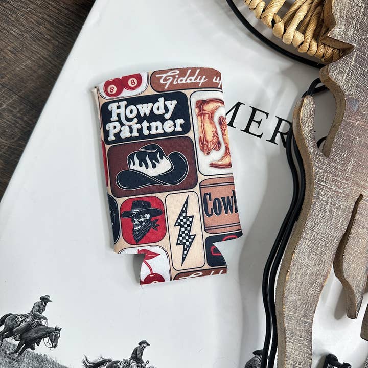 Gunpowder and Glam Boutique - Wholesale Drink Huggers & Koozies - Howdy Partner Koozie (2 sizes) 1