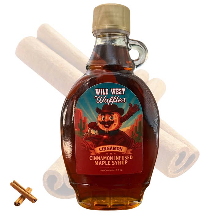 Wild West Waffles Cinnamon Infused Maple Syrup for wholesale by Wild West Waffles