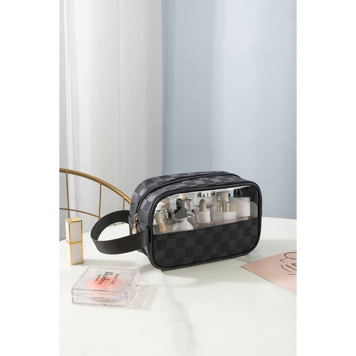 42POPS - Wholesale Makeup/Cosmetic Bag - , SI-26764 Checkered Clear Cosmetic Makeup Bag