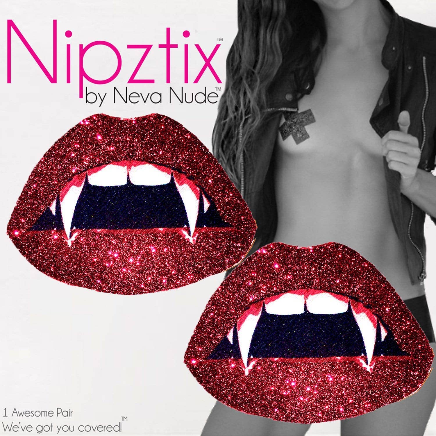 Vampire Fang Red Glitter Lip Blacklight Nipple Cover Pasties for wholesale on Faire4