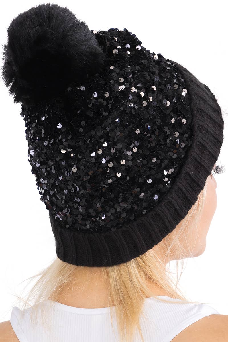 Cap Zone - Vente Bonnet – femme - Bonnet à pompon en tricot à paillettes métalliques Beazzled9