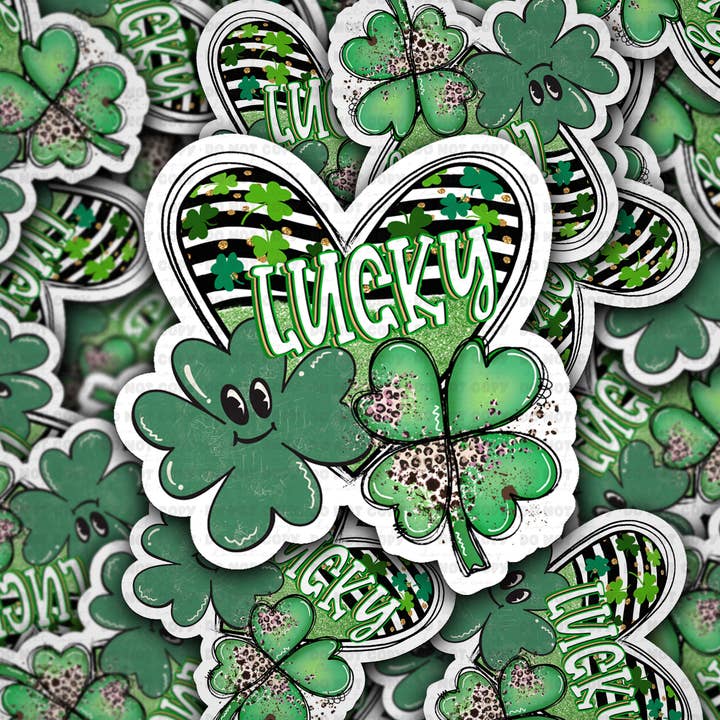 DS - 2623 Lucky shamrock heart St. Patrick's Die Cut sticker for wholesale by It's Transfer Time